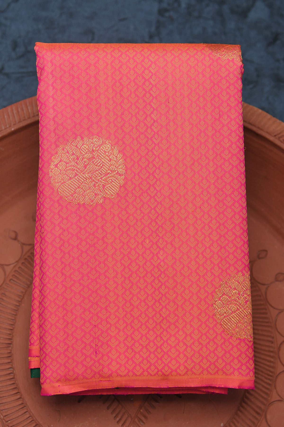 Parrot Zari Butta Watermelon Pink Kanchipuram Silk Saree