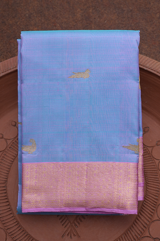 Parrot Zari Motifs Lilac Blue Kanchipuram Silk Saree