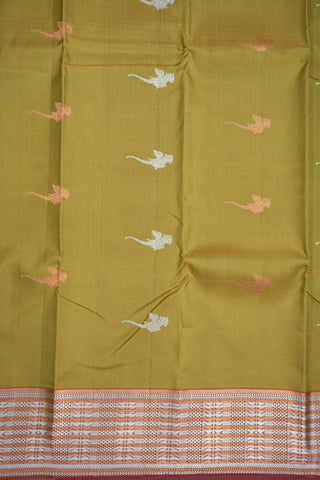 Parrot Zari Motifs Mehendi Green Kanchipuram Silk Saree
