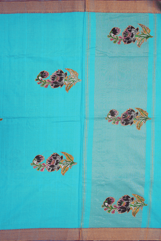 Patch Work Design Sea Blue Mangalagiri Cotton Saree