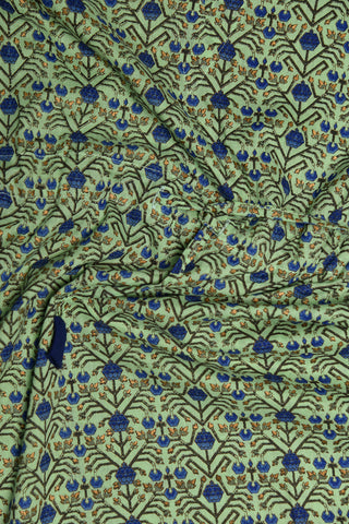 Patch Work U-Neck With Tie-Up Pastel Green Jaipur Printed Cotton Kaftan