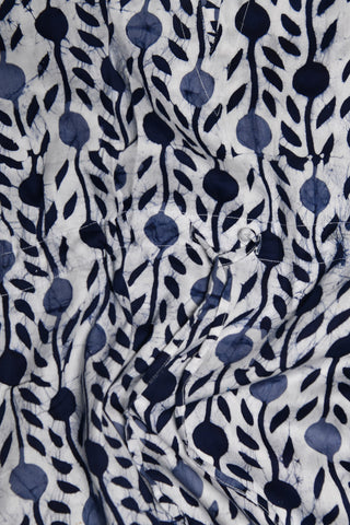 Patch Work U-Neck With Tie-Up White And Navy Blue Printed Cotton Kaftans