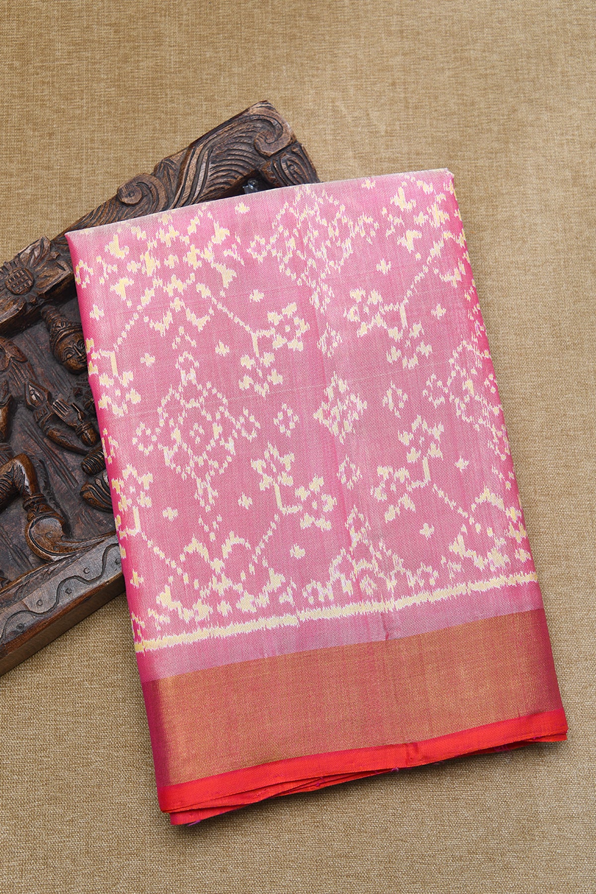 Allover Design With Gold Zari Border Orchid Pink Patola Silk Saree