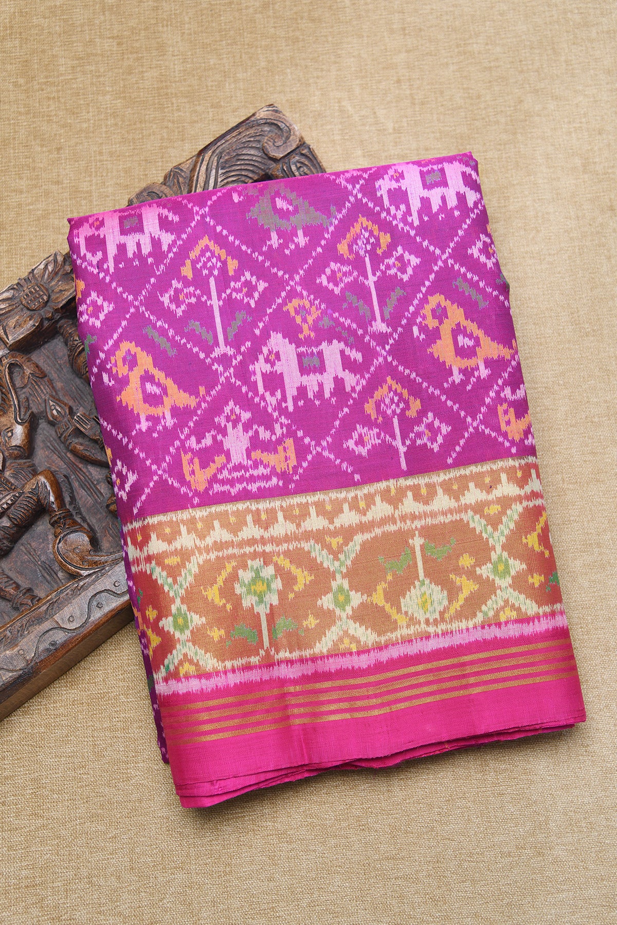 Allover Design With Gold Zari Floral Border Purple Color Patola Silk Saree
