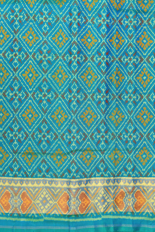 Geometric Pattern With Gold Zari Border Peacock Blue Patola Silk Saree