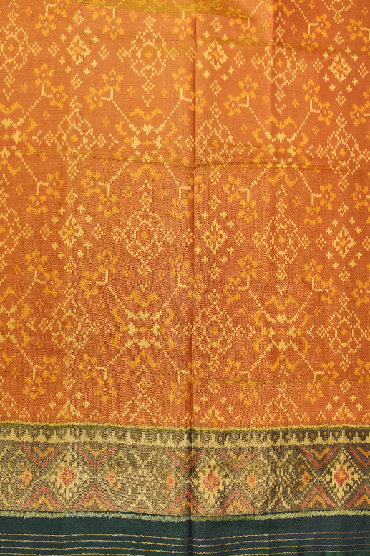 Allover Ikat Design With Contrast Zari Border Royal Orange Patola Silk Saree