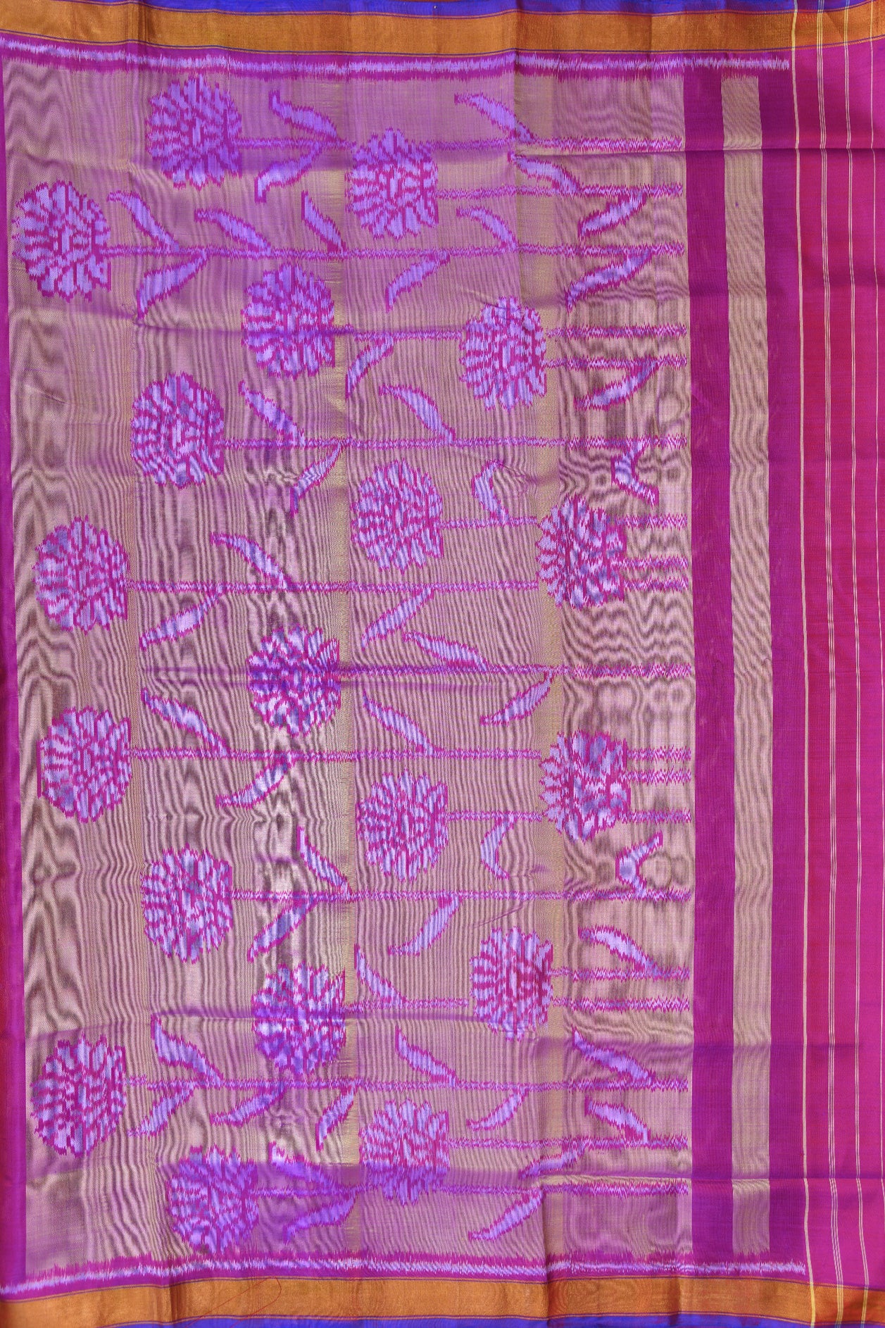 Gold Zari Border With Geometric Pattern Rose Pink Patola Silk Saree