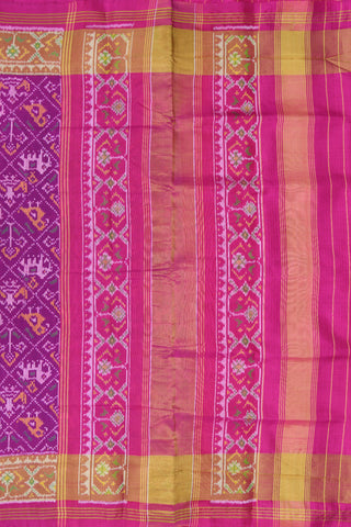 Allover Design With Gold Zari Floral Border Purple Color Patola Silk Saree