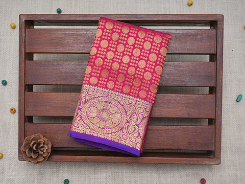 Traditional Zari Border With Brocade Pattern Rani Pink Pavadai Sattai Material