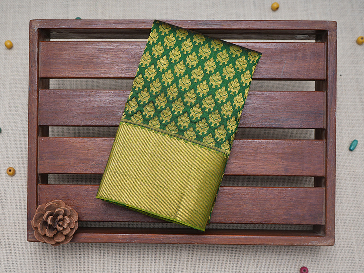 Brocade Pattern With Twill Zari Border Forest Green  Pavadai Sattai Material