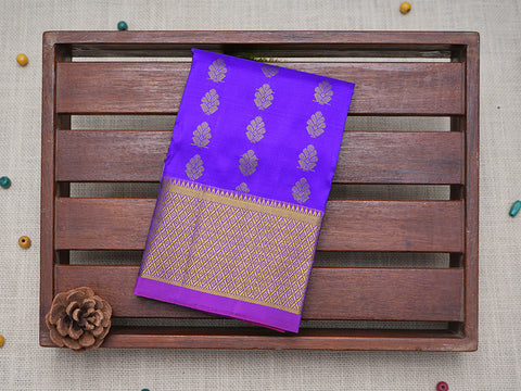 Contrast Mayil Kann Zari Border With Floral Buttas Royal Blue Pavadai Sattai Material