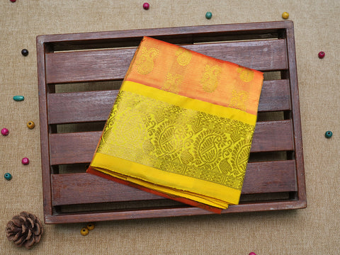 Allover Gold Zari Paisley Design Spiced Orange Pavadai Sattai Material