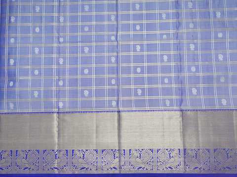 Traditional Border With Allover Silver Zari Motifs Violet Blue Pavadai Sattai Material