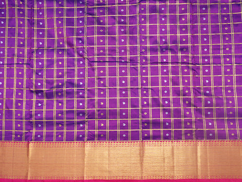 Gold And Silver Zari Motifs With Contrast Border Purple Rose Pavadai Sattai Material