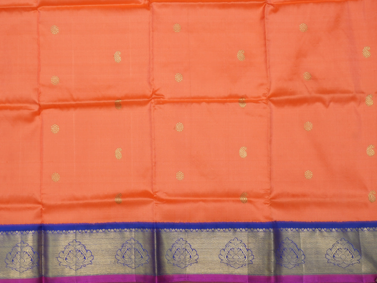 Lotus Gold Zari Korvai Border With Paisely And Chakaram Motifs Bright Orange Pavadai Sattai Material