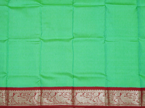 Silver Zari Peacock Design Border Parakeet Green Pavadai Sattai Material