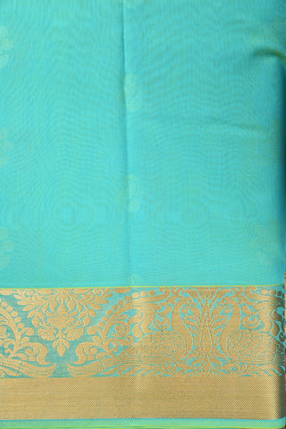 Peacock Border Design Light Teal Blue Kora Silk Cotton Saree