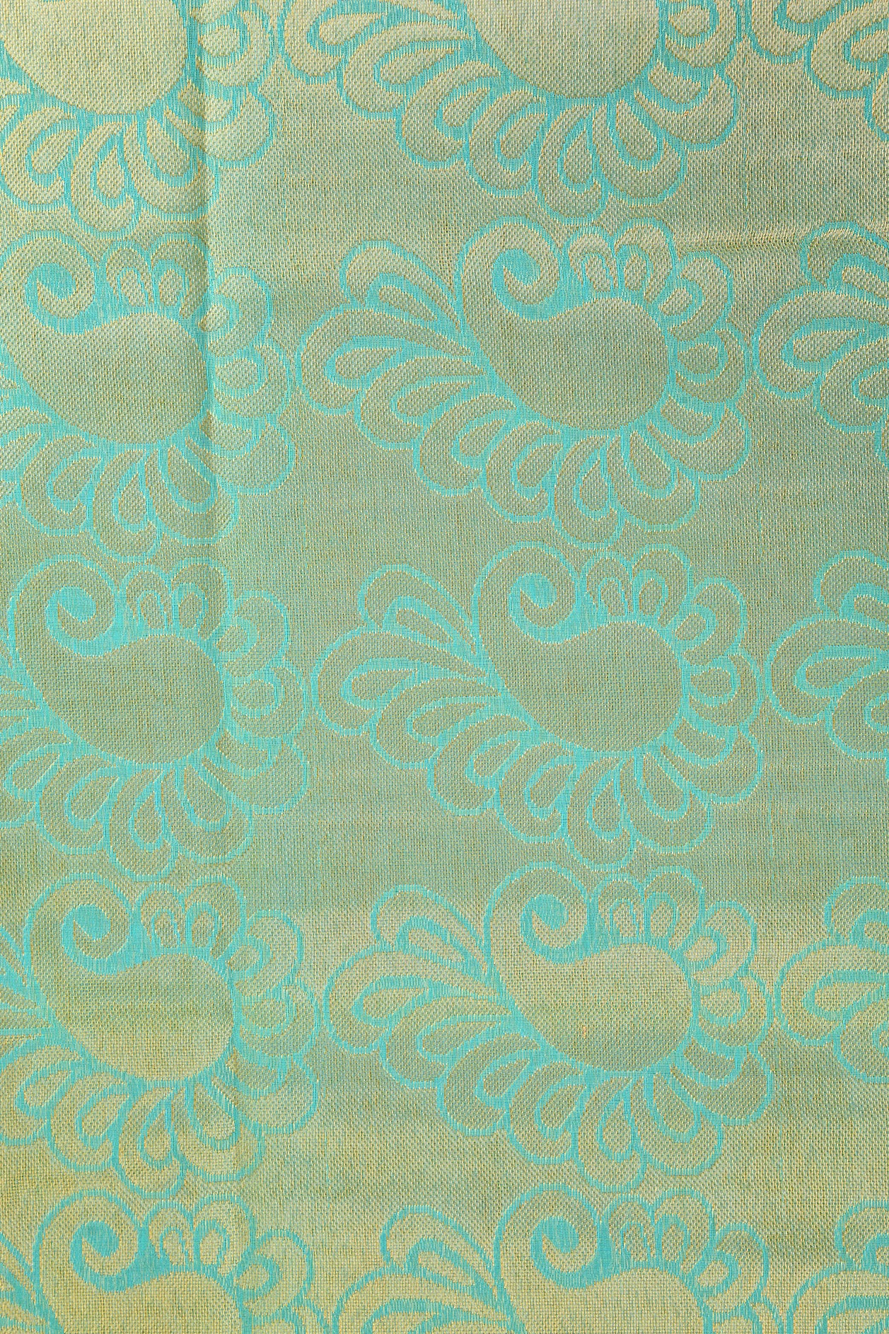 Peacock Border Design Light Teal Blue Kora Silk Cotton Saree