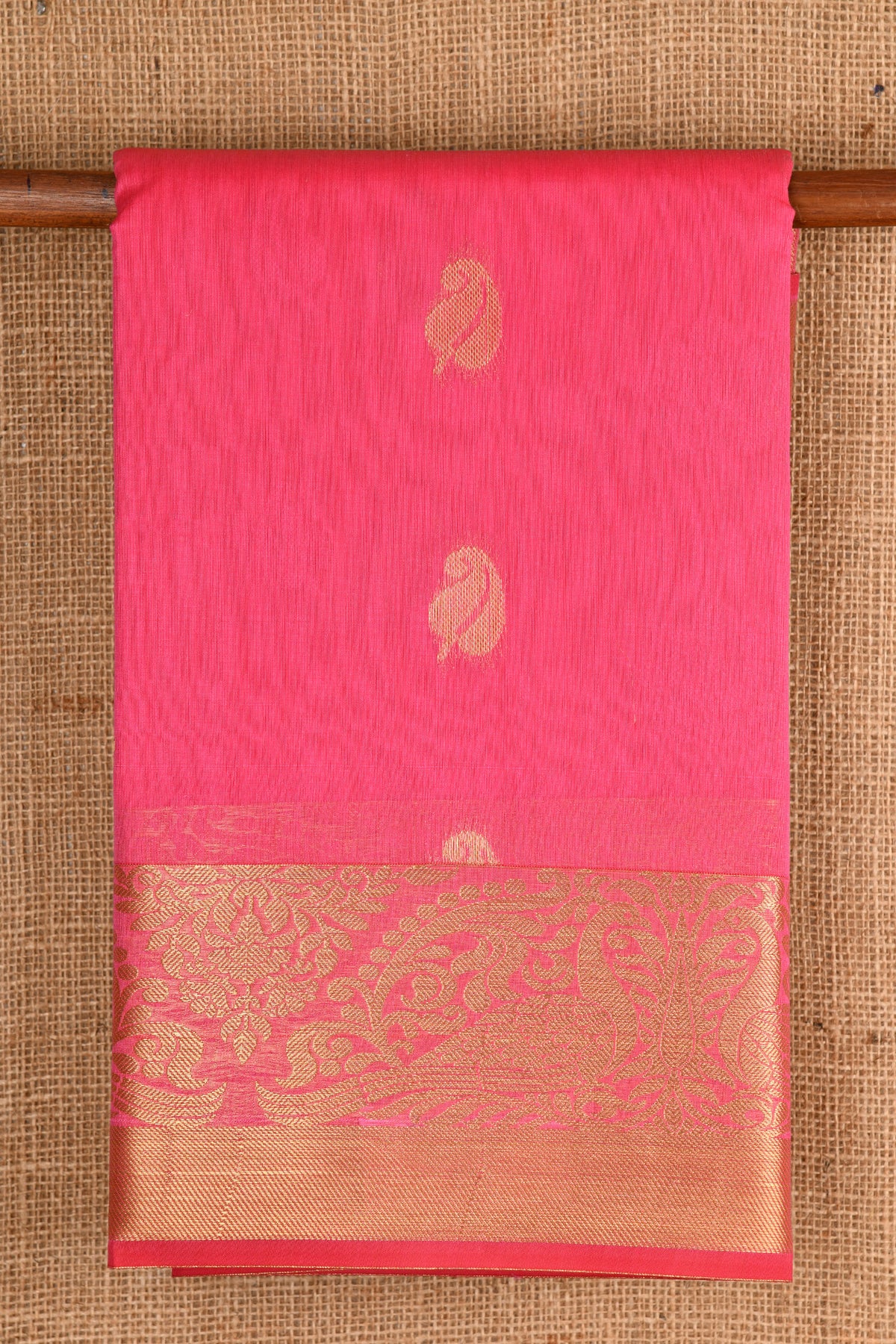 Peacock Border Design Rose Pink Kora Silk Cotton Saree