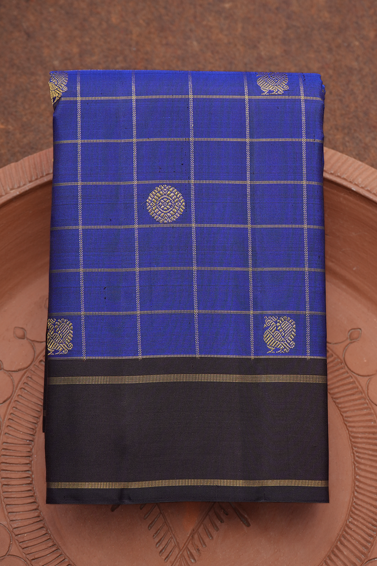 Peacock And Chakram Motifs Royal Blue Kanchipuram Silk Saree