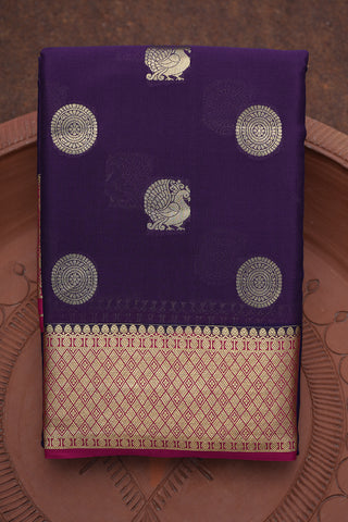 Peacock And Chakram Zari Motifs Regal Purple Crepe Saree
