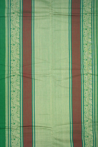 Peacock And Elephant Border Emerald Green Kanchi Cotton Saree