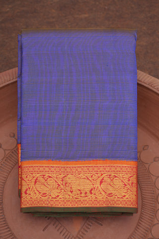 Peacock And Elephant Zari Border Royal Blue Kanchipuram Silk Saree