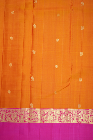 Peacock And Floral Buttas Ginger Orange Kanchipuram Silk Saree