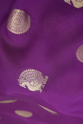 Peacock And Floral Zari Motifs Purple Mysore Silk Saree
