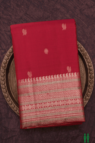 Peacock And Floral Buttas Ruby Red Kanchipuram Silk Saree