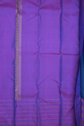 Peacock And Floral Checked Border Cobalt Blue Kanchipuram Silk Saree