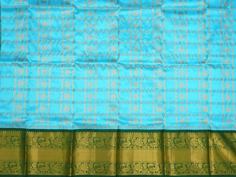 Peacock And Floral Zari Border Deep Sky Blue Pavadai Sattai Material