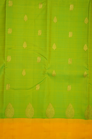 Peacock And Floral Motifs Lime Green Kanchipuram Silk Saree