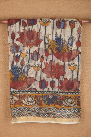 Peacock And Floral Printed Multicolor Kalamkari Kota Saree