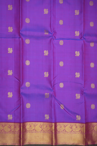 Peacock And Floral Zari Motifs Purple Kanchipuram Silk Saree
