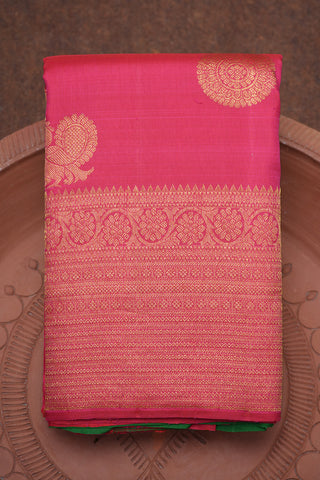 Peacock And Floral Zari Motifs Rani Pink Kanchipuram Silk Saree