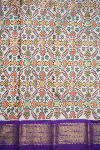 Peacock And Yali Zari Border Multicolor Pochampally Silk Saree