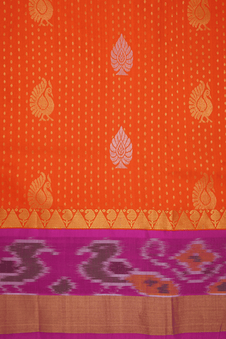 Peacock Buttas Bright Orange Traditional Silk Cotton Saree