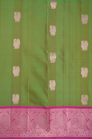 Peacock Motifs Pear Green kanchipuram Nine Yards Silk Saree