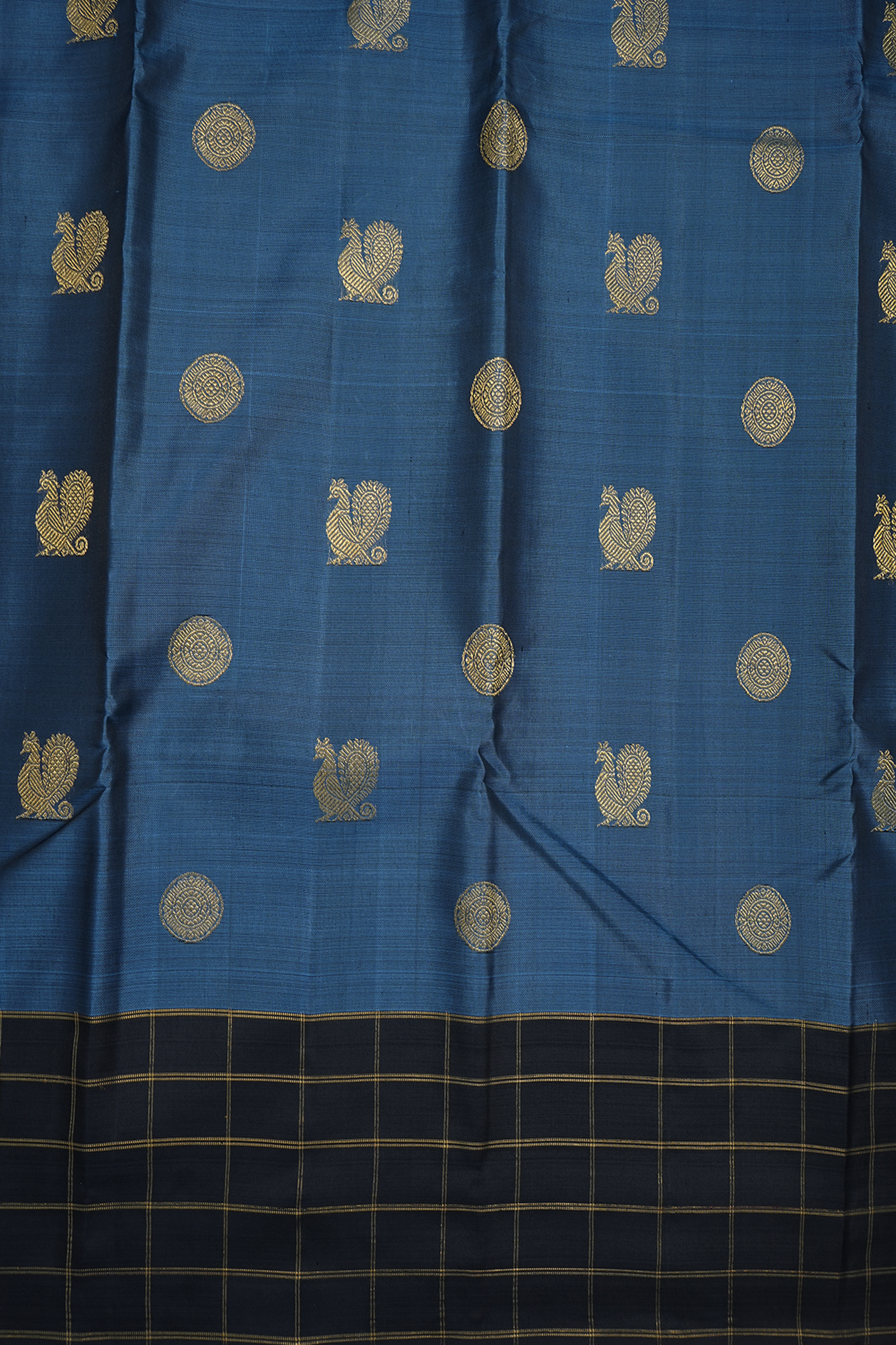 Peacock Chakram Motifs Aegean Blue Kanchipuram Silk Saree