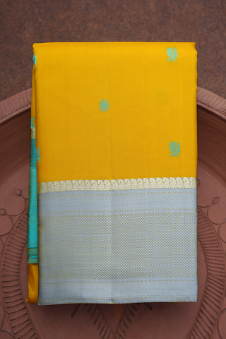 Peacock Chakram Motifs Honey Yellow Kanchipuram Silk Saree