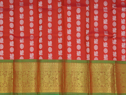 Peacock Chakram Motifs Orange Pavadai Sattai Material