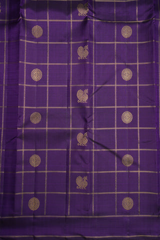Peacock Chakram Checks Regal Purple Kanchipuram Silk Saree