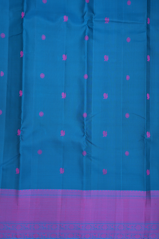 Peacock Chakram Motifs Teal Blue Kanchipuram Silk Saree