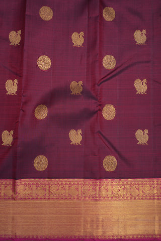 Peacock Chakram Zari Motifs Maroon Kanchipuram Silk Saree