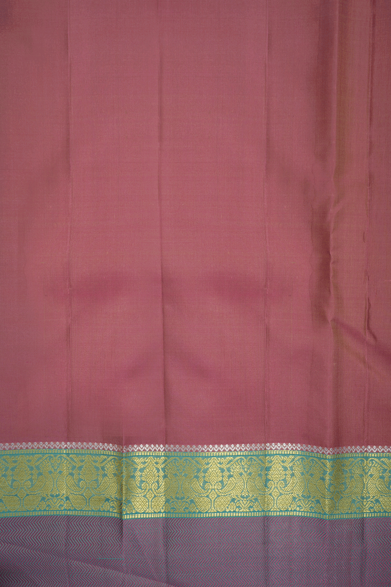 Peacock Chevron Border Plain Beige Kanchipuram Silk Saree