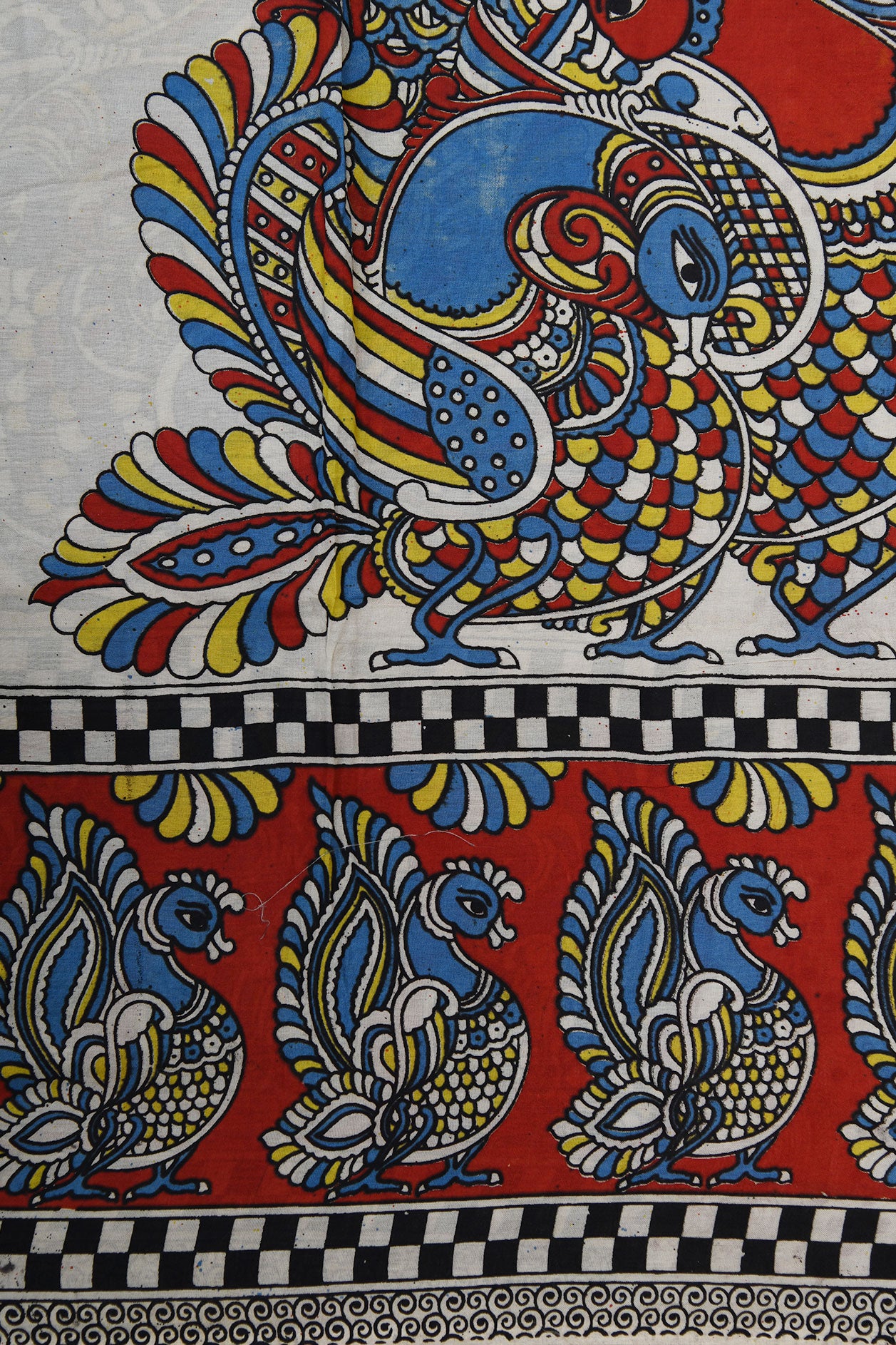 Peacock Design Multicolor Kalamkari Printed Semi Silk Saree