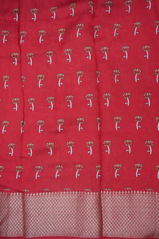 Peacock Design Rose Red Chanderi Silk Saree