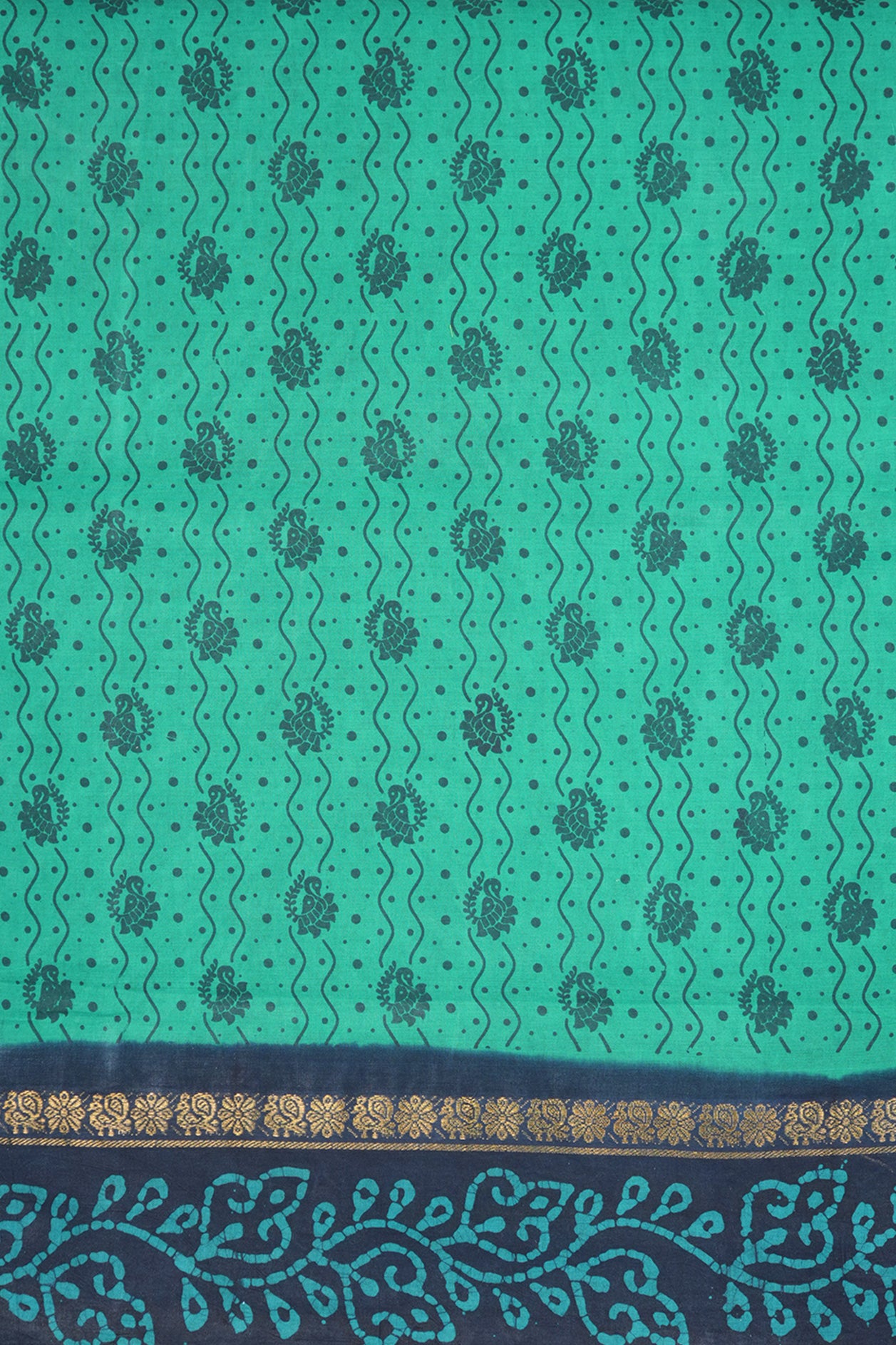 Peacock Design Sea Green Nine Yards Sungudi Cotton Saree