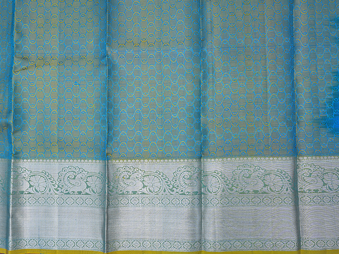 Peacock Elephant Motifs Azure Blue Pavadai Sattai Material